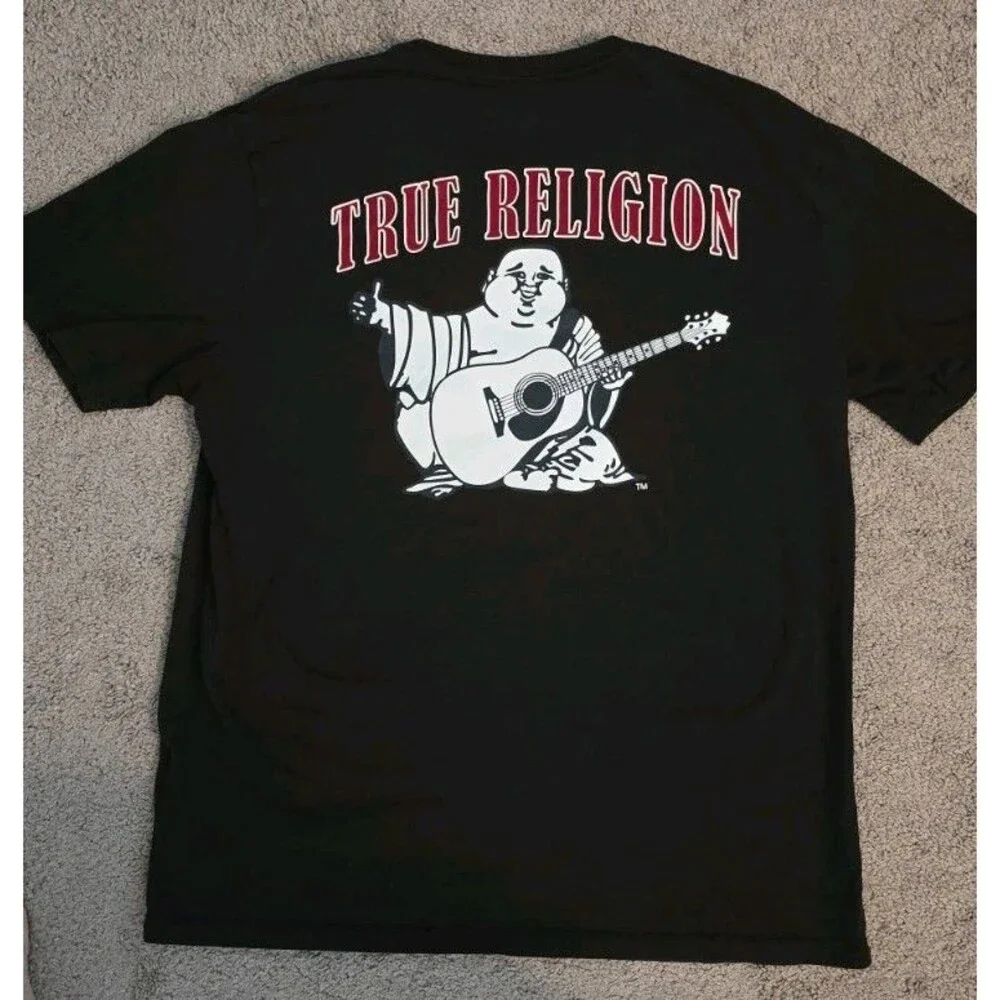True Religion Buddha Guitar Black Graphic T-Shirt Size Large